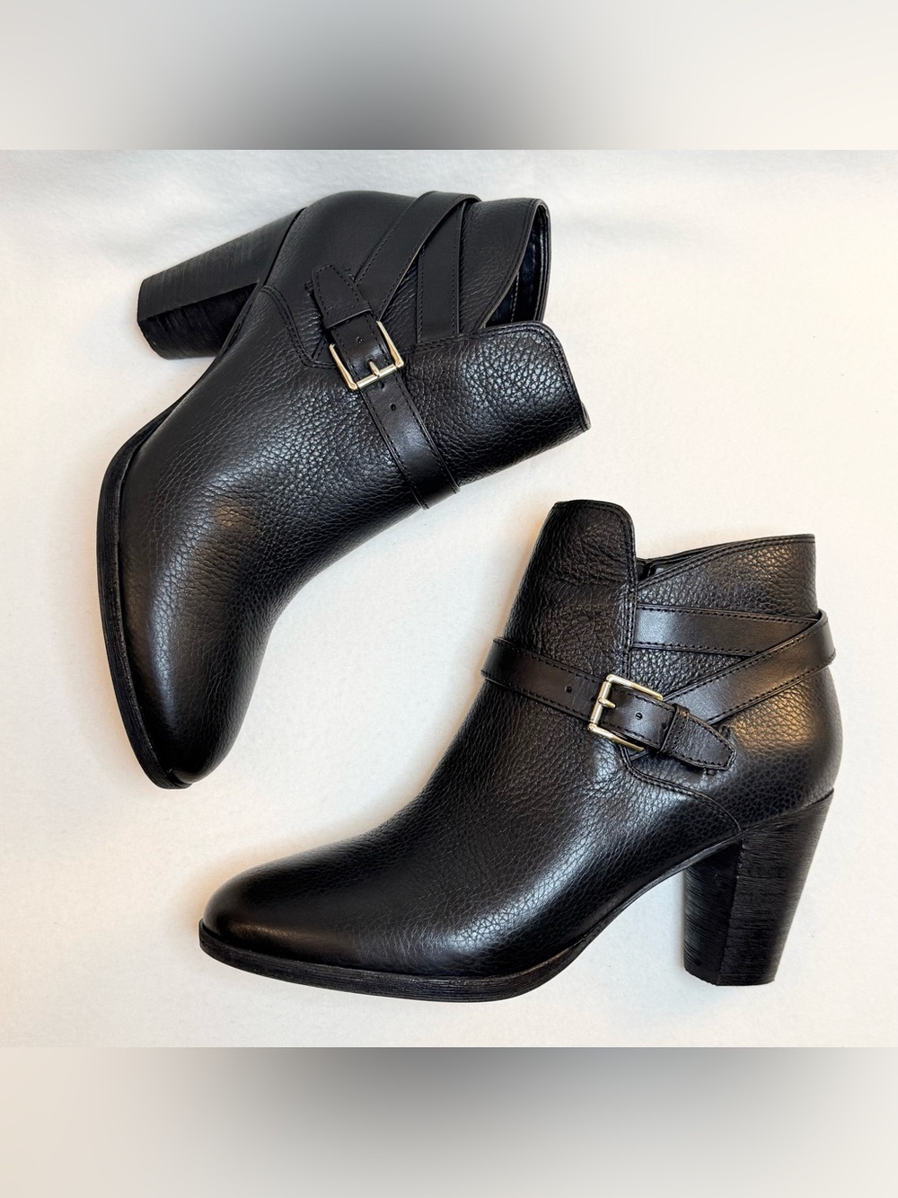 Cole Haan Black Leather Buckle Strap Ankle Booties